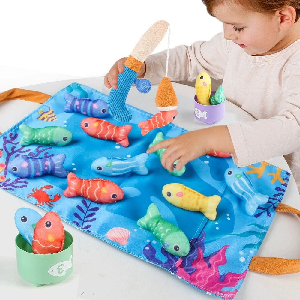 Montessori Toy for Todders Cloth Fishing Game with Stacking Cups Color Sorting Early Education Toy Number Counting Math Toy Gift